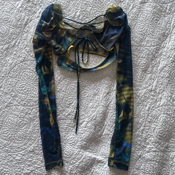 Jaded London Long Sleeve Mesh Abstract Crop Top - Picture 4 of 6